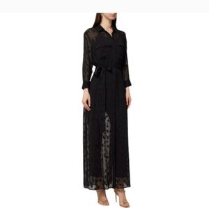 L'Agence Embroidered Shirt Dress Maxi Small Black Sheer